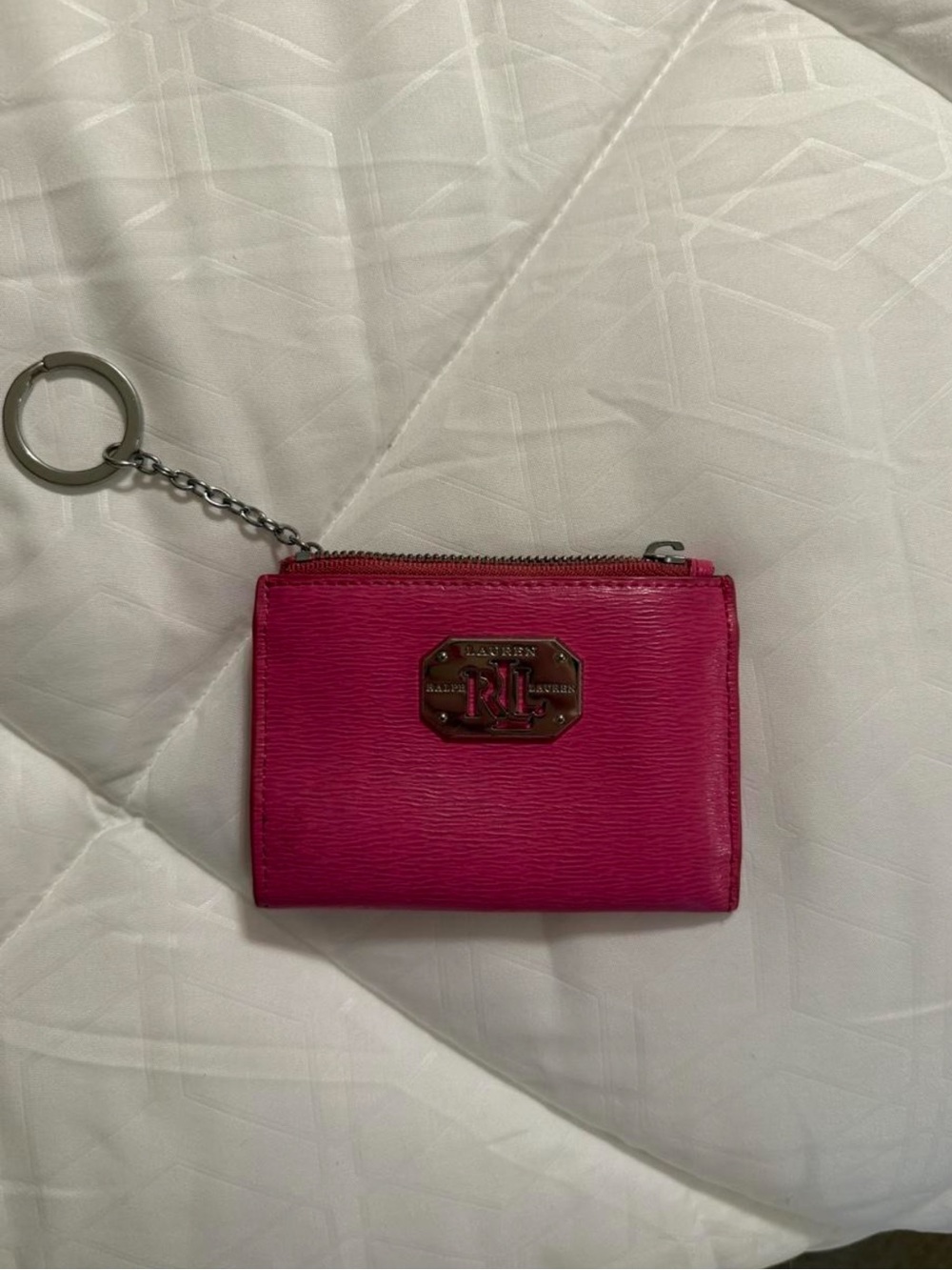 Ralph Lauren Pink Zip Card Case Keychain